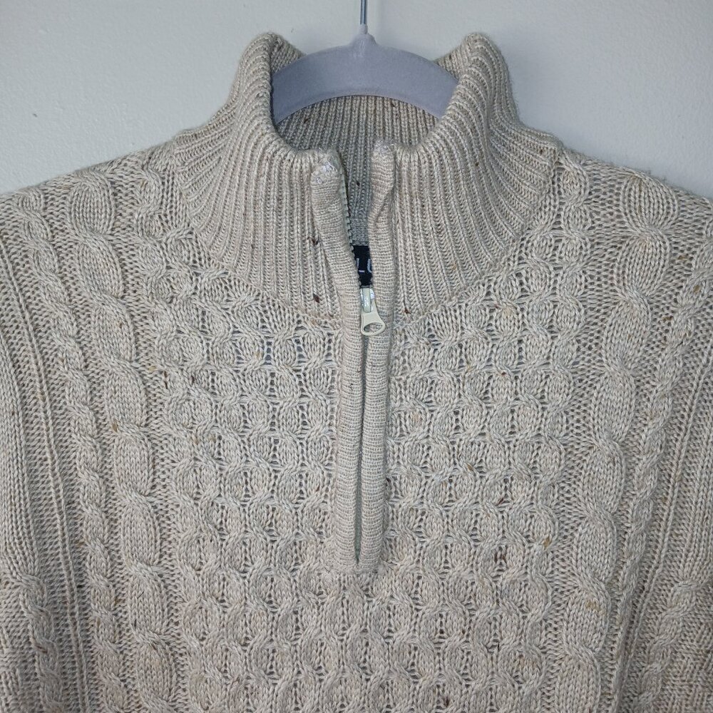 SKY BLUE 1\4 ZIP CABLE KNIT FISHERMAN CARDIGAN OATMEAL COLOR  MENS SIZE MEDIUM - Picture 5 of 7